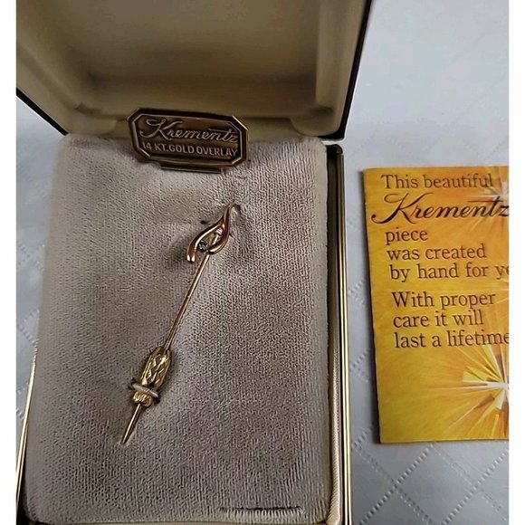 Krementz & Co Wishbone Jewelry Stick Pin 14KT Yellow Gold Overlay Crystal VTG - Picture 3 of 16